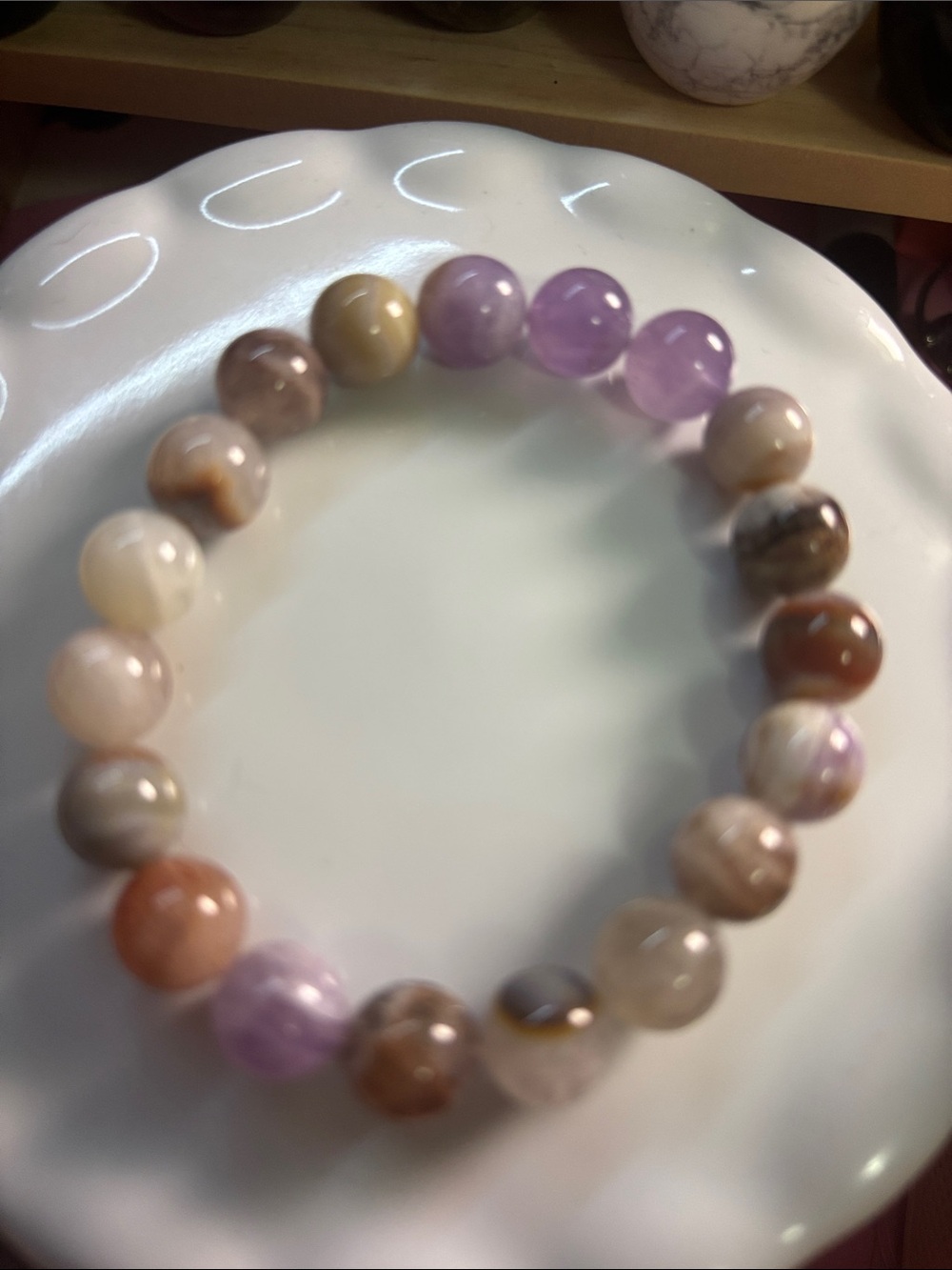 Purple Calcite 10mm - Lavender and Neutral Stone Bead Bracelet